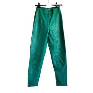 VINTAGE Leather High Waisted Pants Green 25